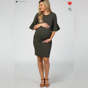 PinkBlush Olive Fitted Ruffle Sleeve Maternity Dress